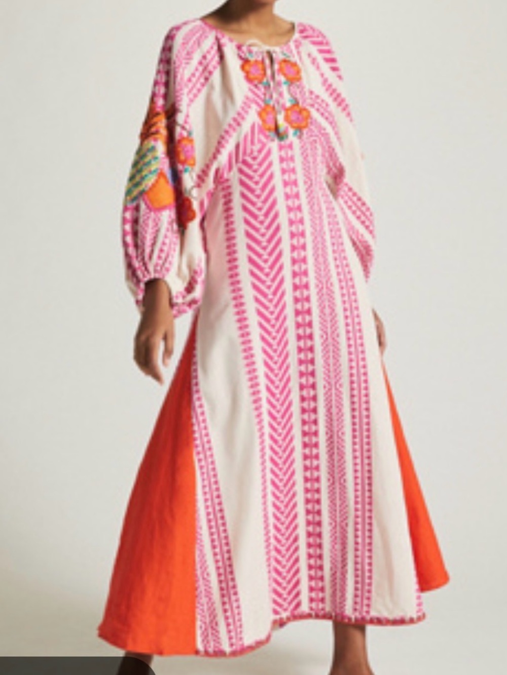 Farm Rio Embroidered Pink & Cream Boho Maxi Dress